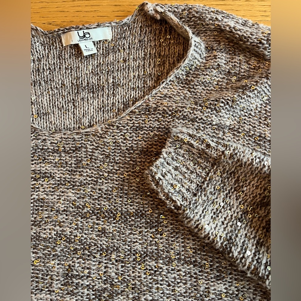 Ya Los Angeles Women’s Large Chic Sequin Sweater Brown‎ Gold